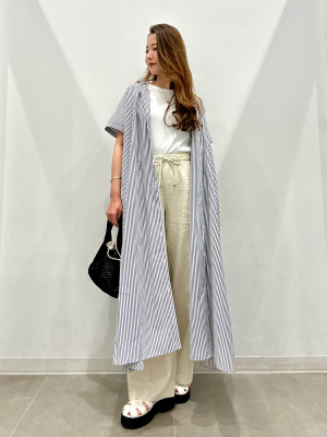 GU公式 | ストライプバンドカラーシャツワンピース(半袖)