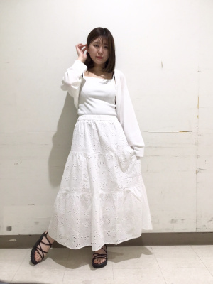 【美品】ヌキテパ コットン レース ロングスカート フレア ホワイト Fサイズ PRANK PROJECT(プランク プロジェクト)｜コットンレースマキシ