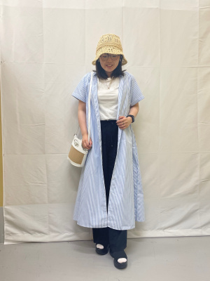 め*る様 ストライプ 半袖ワンピース GU公式 | ストライプバンドカラーシャツワンピース(半袖)