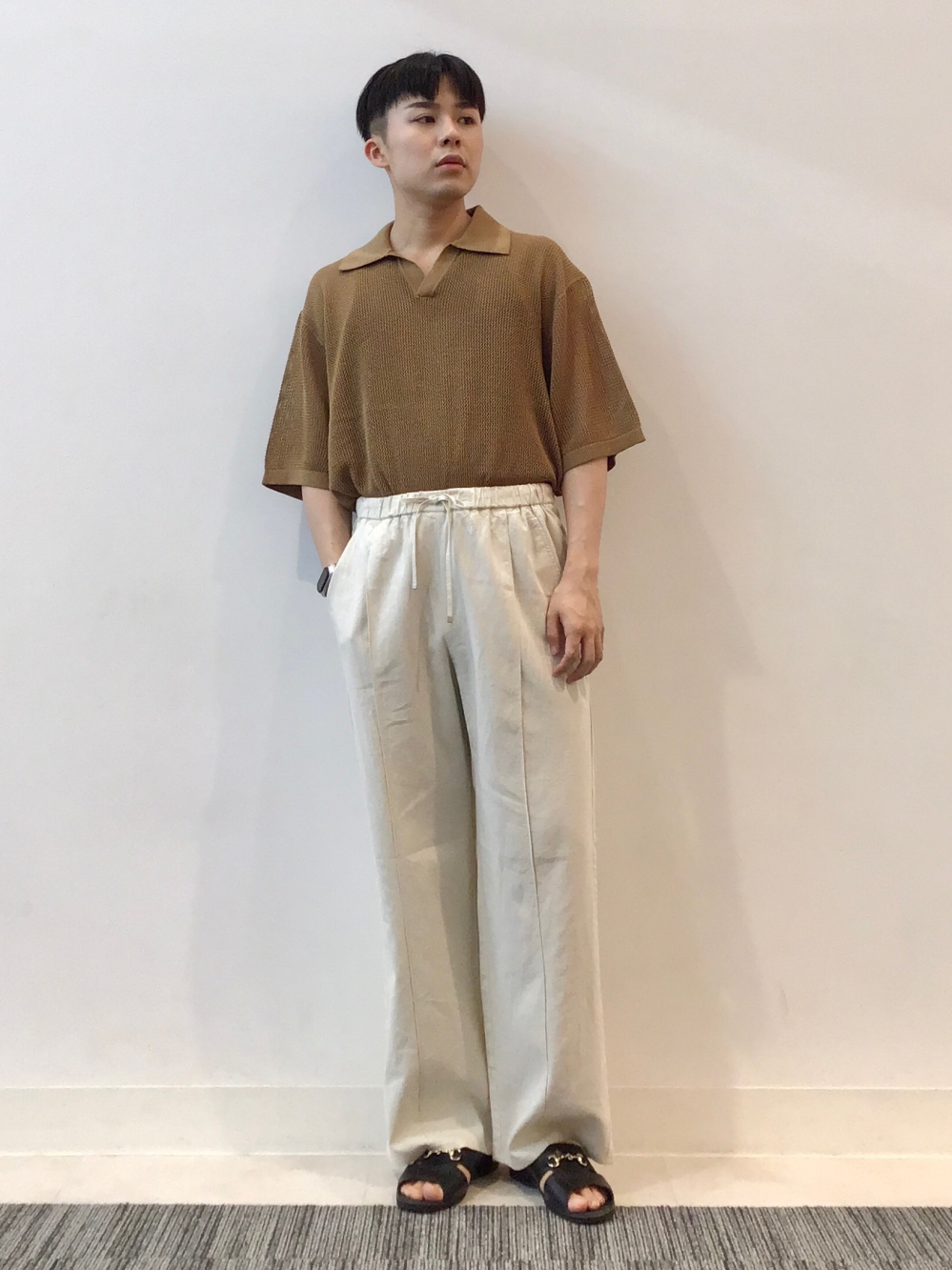 c-boy ジャパンヴィンテージ 3Dニット× 麻リネンブレンド グランパコーデ c-boy ジャパンヴィンテージ 3Dニット× 麻リネンブレンド