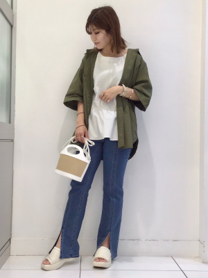 GU公式 | シアサッカーペプラムブラウス(半袖)Z+X