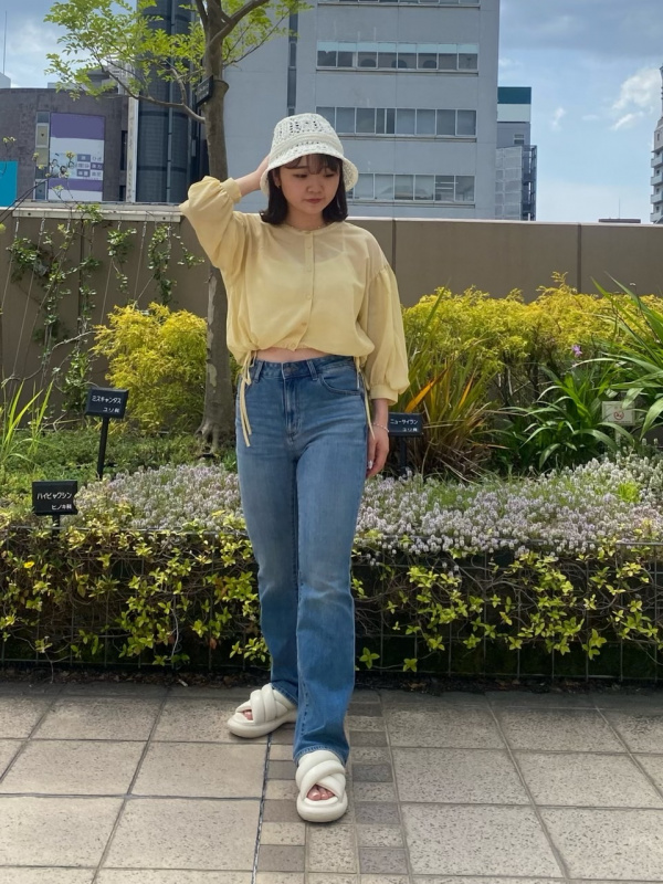 シアードローストリングブラウス(7分袖)Q+E（レディース）の着用