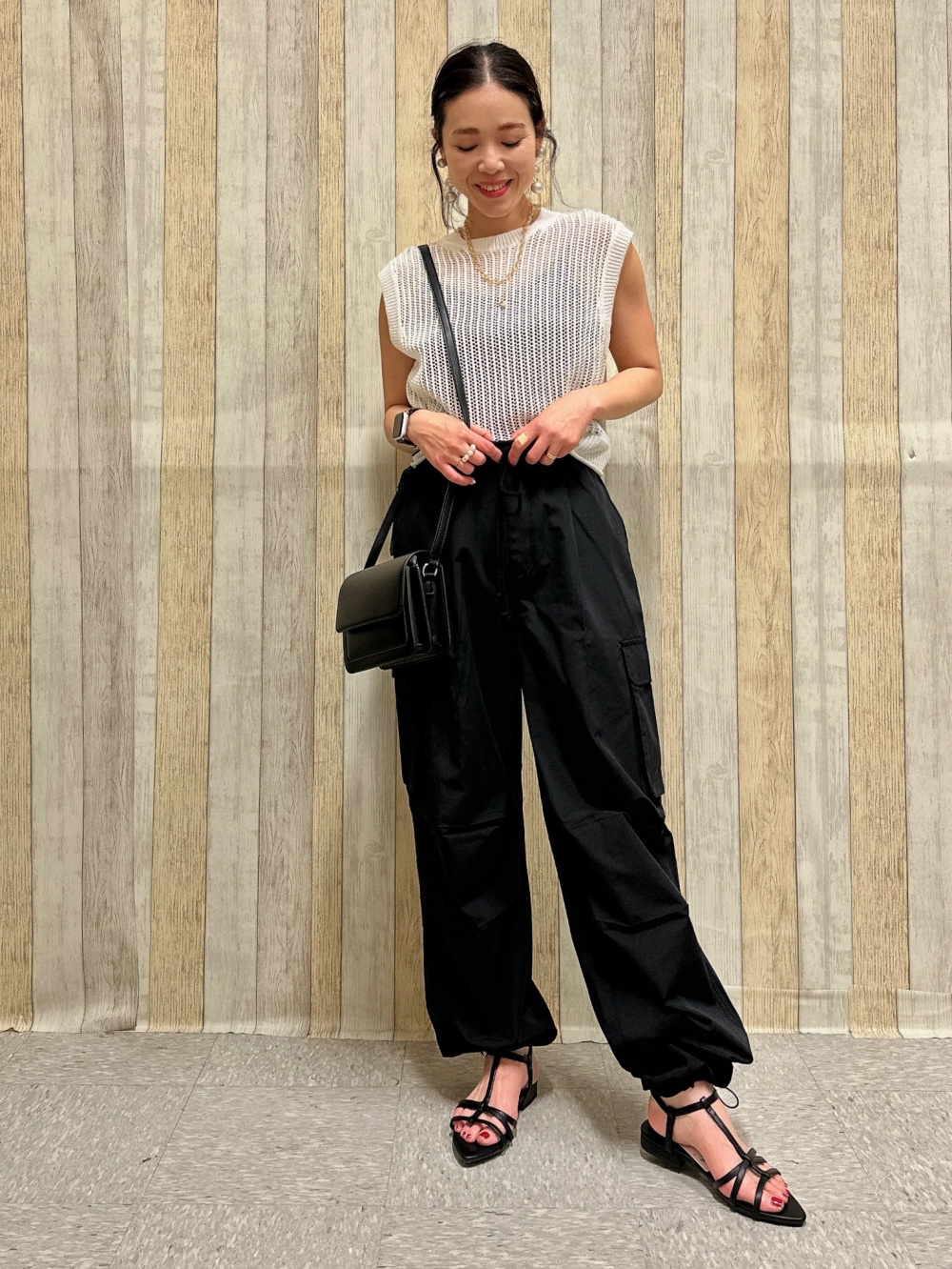 diagram 38 ブラック メッシュ シャツワンピース 半袖 日本製]バンドカラーシャツワンピース(ワンピース) | GIANNI LO