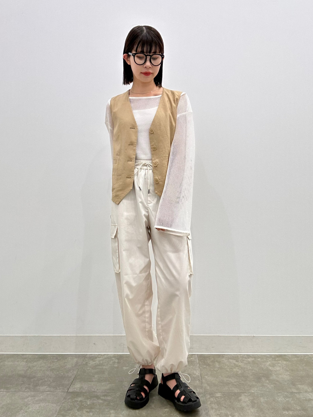 ワイドフィットポロ(5分袖)(ボーダー)NT+E、カラースラックス(丈標準69