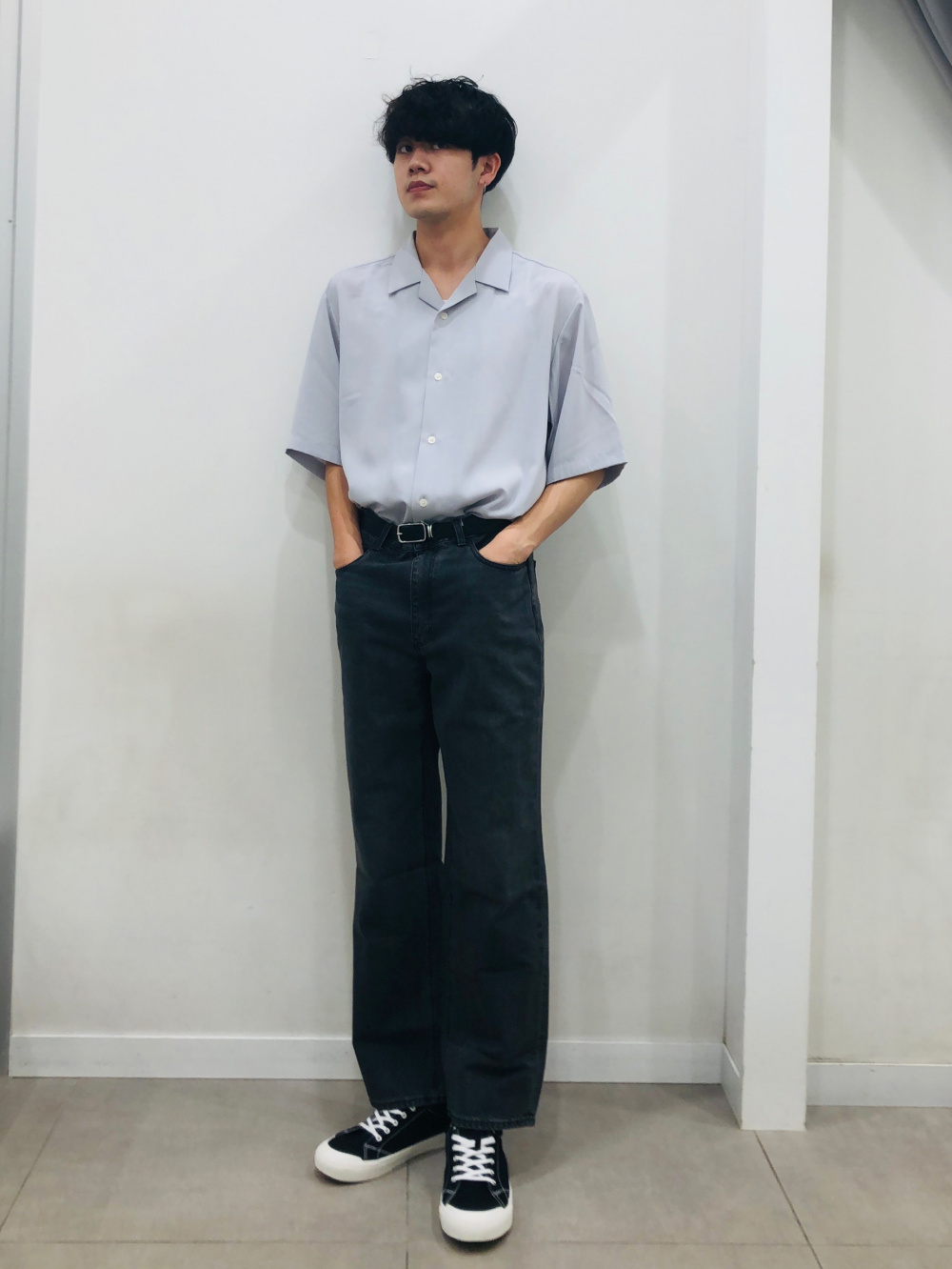 ルーズフィットT(5分袖)、デニムクロップドシャツジャケット(長袖)」の