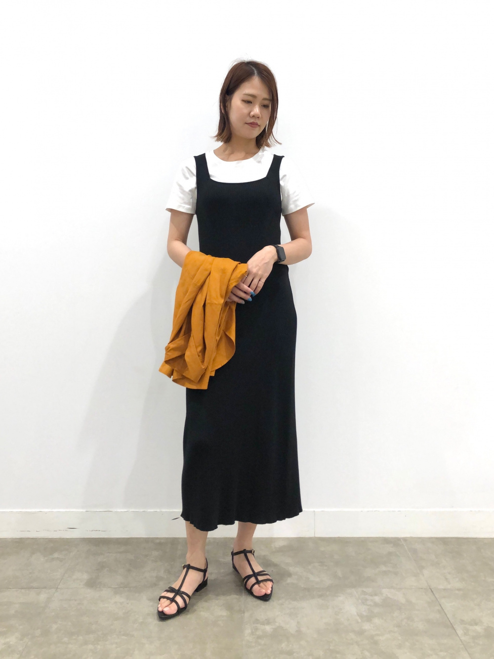 バンドカラーロングシャツ(長袖)SW+E、リブニットワンピース バンドカラーロングシャツ(長袖)SW+E、リブニットワンピース