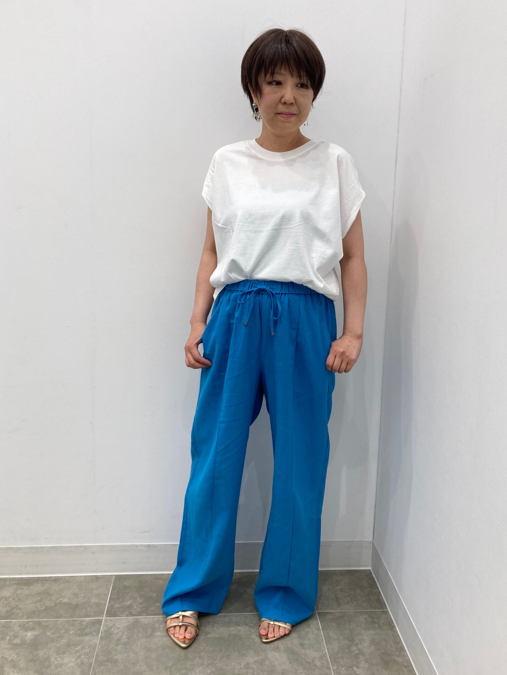 kanaページ オープンカラーシャツ(5分袖)(ジオメトリック)、リネンブレンド