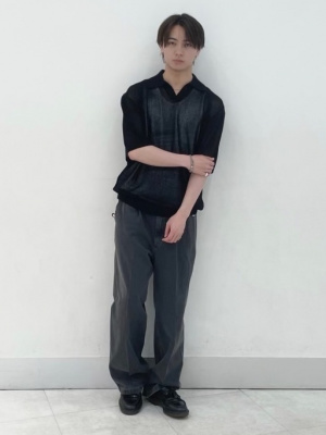 【ebure】メッシュ ポロシャツ 五分丈 レースメッシュポロシャツドレス（Ecru）| Sunspel