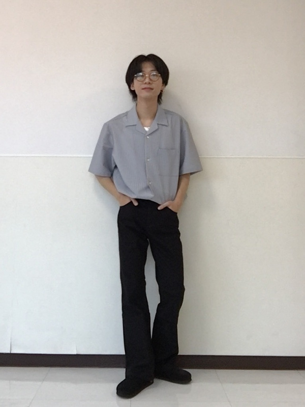 シアサッカーオープンカラーシャツ(5分袖)(セットアップ可能