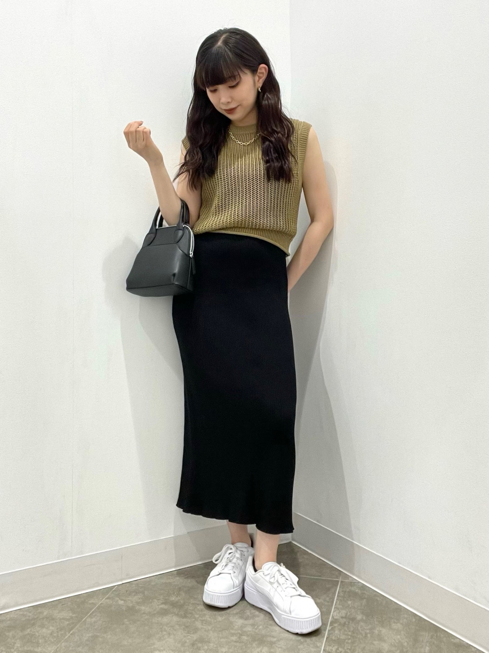 バンドカラーロングシャツ(長袖)SW+E、リブニットワンピース バンドカラーロングシャツ(長袖)SW+E、リブニットワンピース