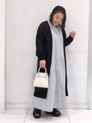 GU公式 | ストライプバンドカラーシャツワンピース(半袖)