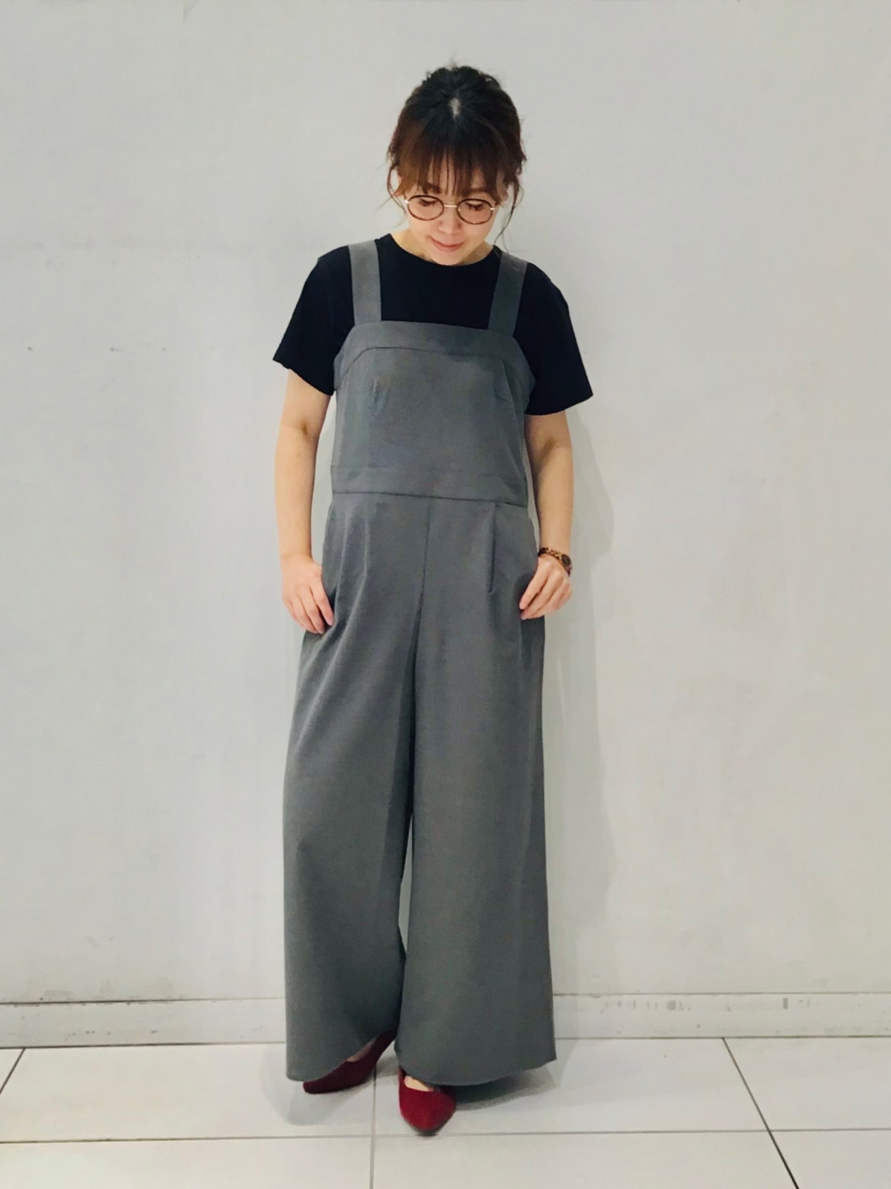 コットンクルーネックT(半袖)、スクエアネックジャンプスーツ 