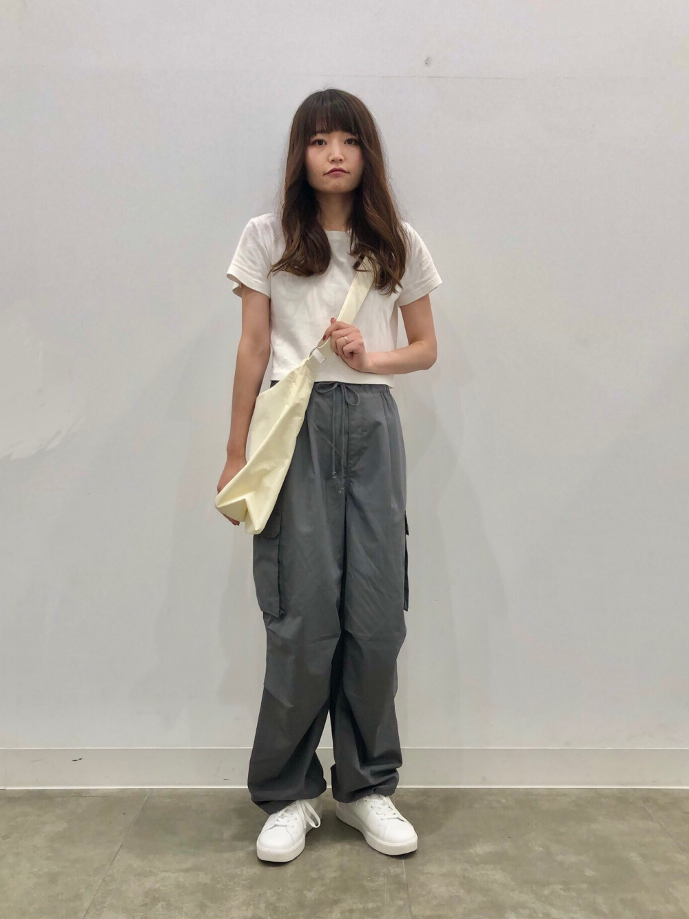 リブクルーネックカーディガン(長袖)Q+E、コットンミニT(半袖