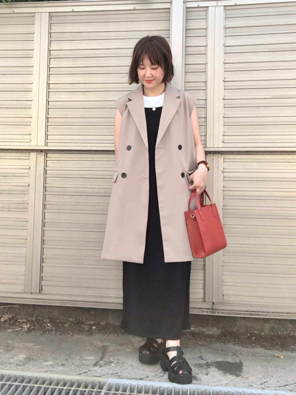 リブスクエアネックニットタンクトップ、シアークルーネック