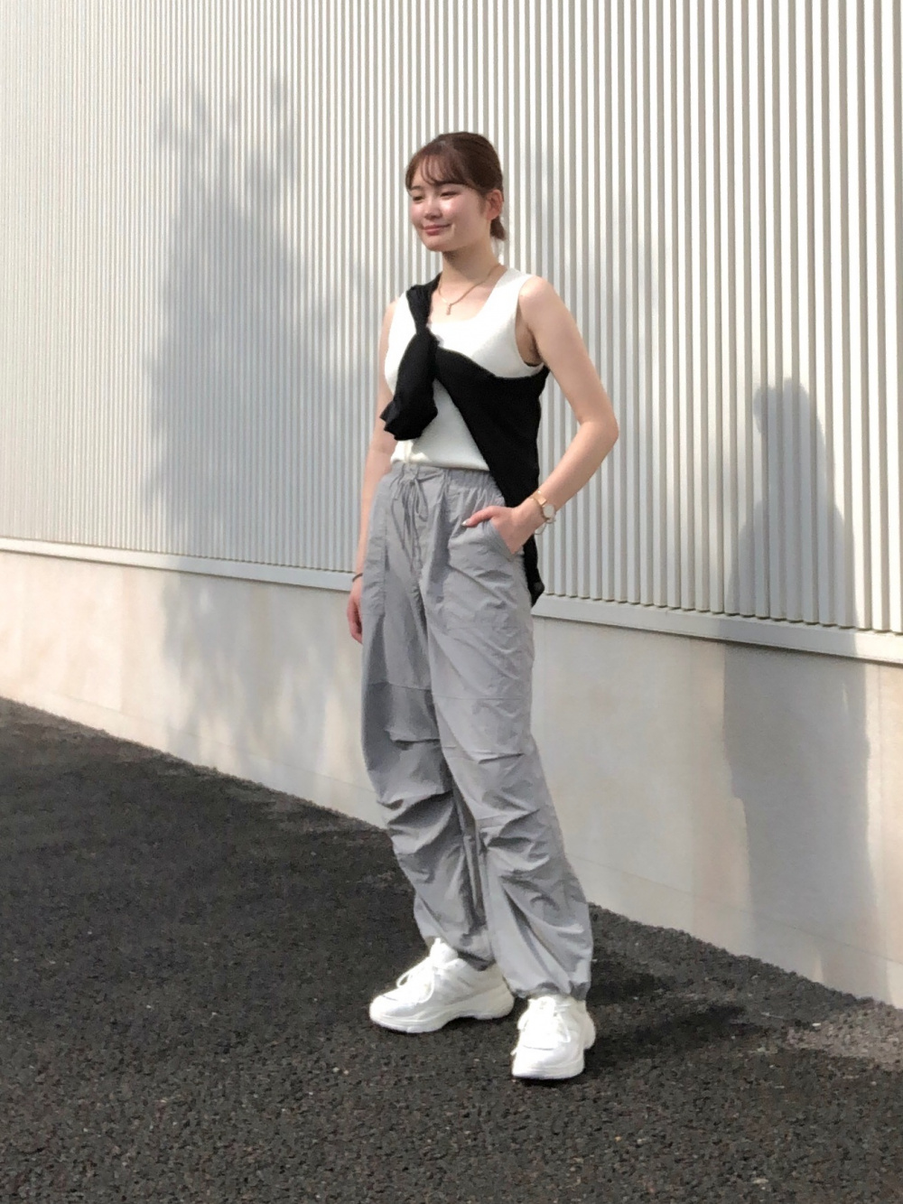 リブスクエアネックニットタンクトップ、シアークルーネック