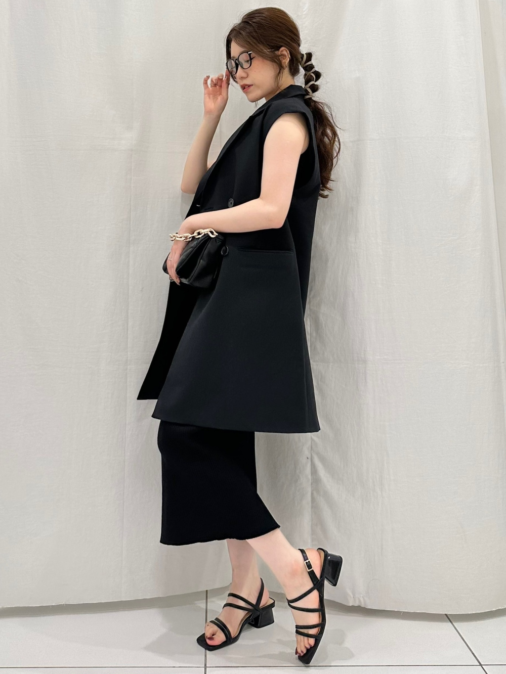 バンドカラーロングシャツ(長袖)SW+E、リブニットワンピース バンドカラーロングシャツ(長袖)SW+E、リブニットワンピース