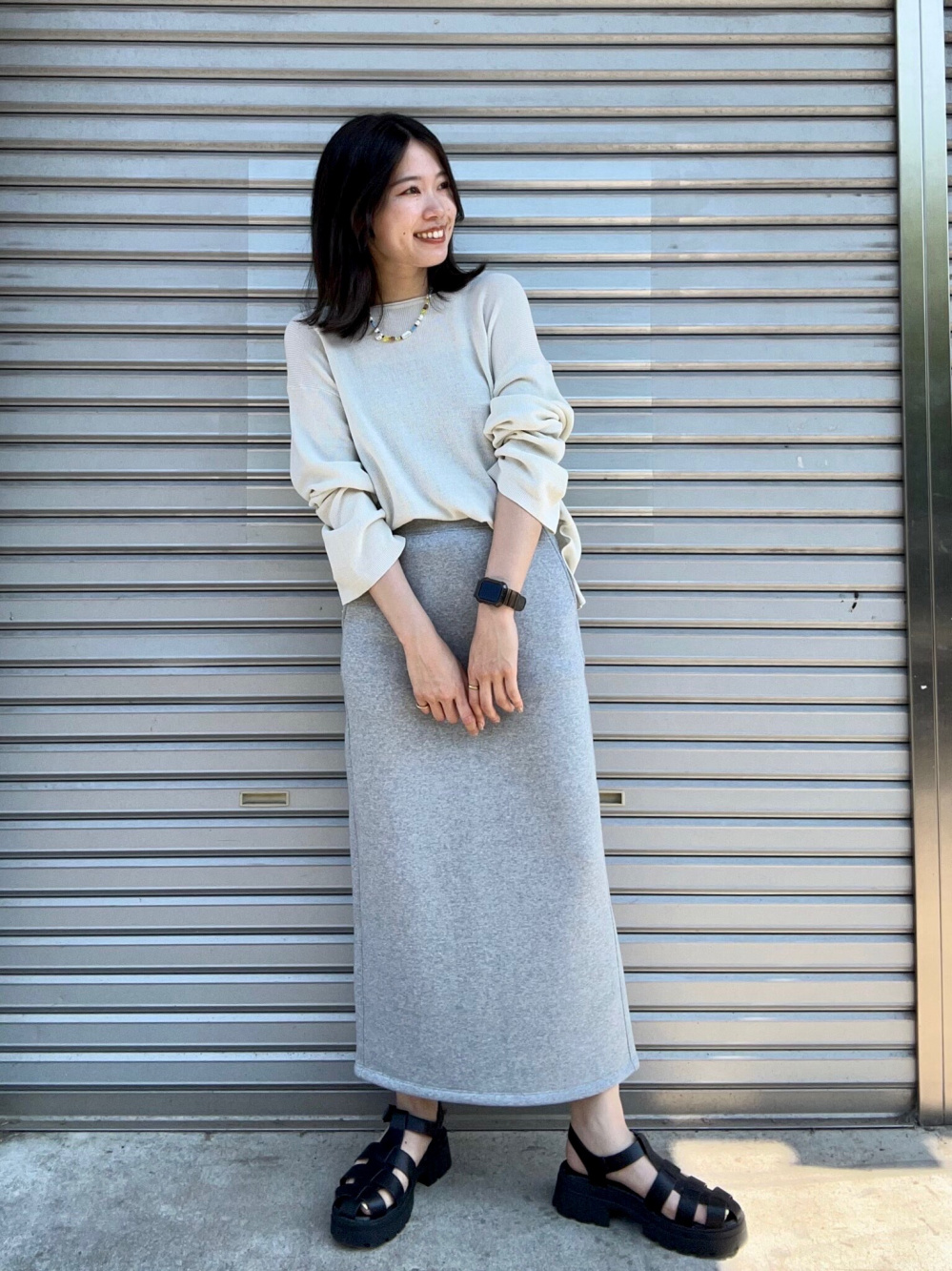 ポロシャツ(5分袖) Mrs. GREEN APPLE、リブナローロングスカート