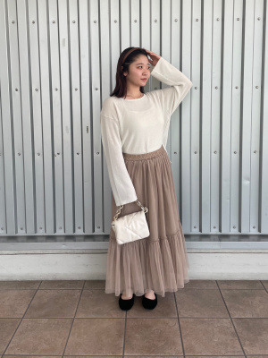 風風 GU公式 | チュールティアードミディスカートQ+E