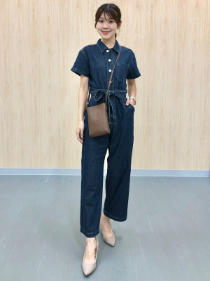 即完売必至✭ゆったりデニムジャンプスーツ★オールシーズン対応！ GU公式 | デニムジャンプスーツ(半袖)Q+E