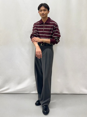 Pineさん専用 GU公式 | ハーフジップポロシャツ(長袖)(ボーダー)