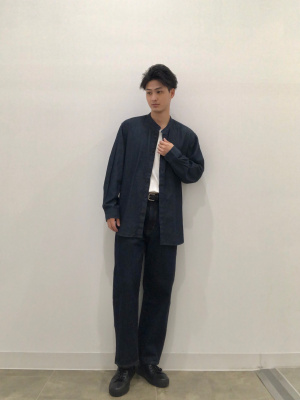 GU公式 | デニムバンドカラーシャツ(長袖)