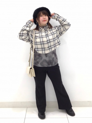 GU公式 | フランネルクロップドシャツ(長袖)+E(2023年冬アイテム)