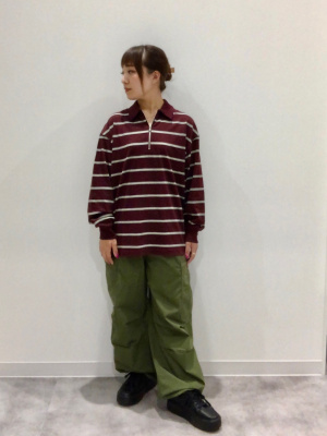 Pineさん専用 GU公式 | ハーフジップポロシャツ(長袖)(ボーダー)