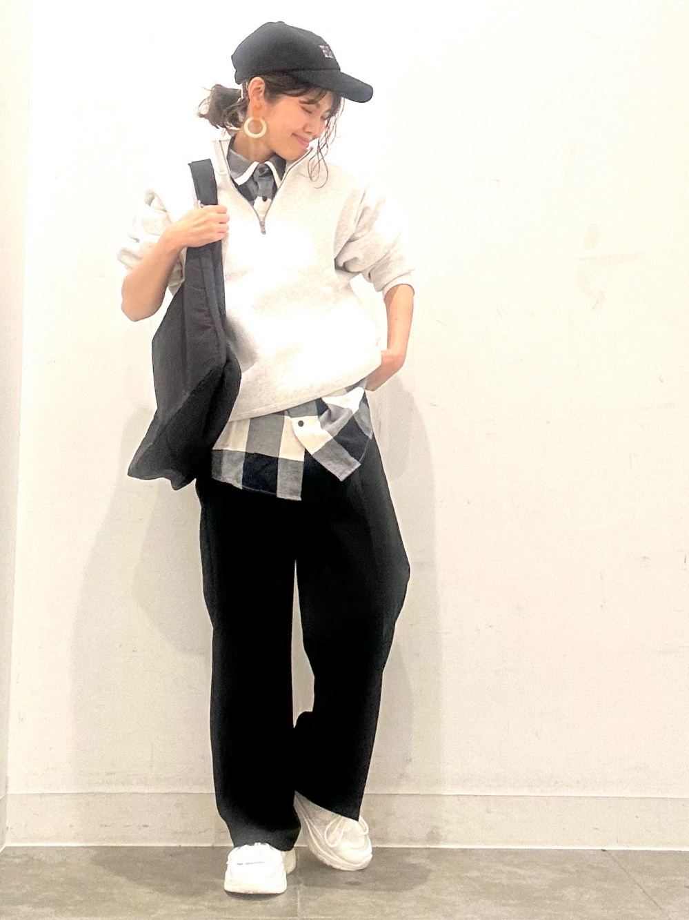 リブスクエアネックニットタンクトップ、パフィータッチオーバー