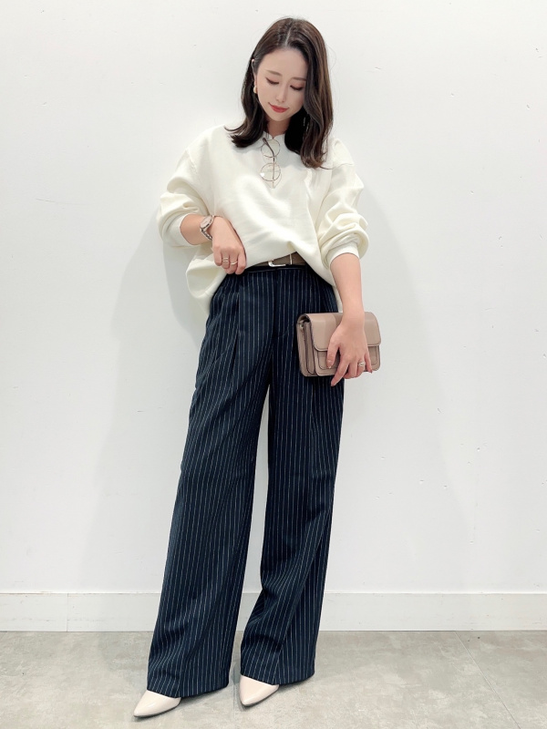タックワイドパンツ(ストライプ)(丈標準70.0～74.0cm)（レディース）の