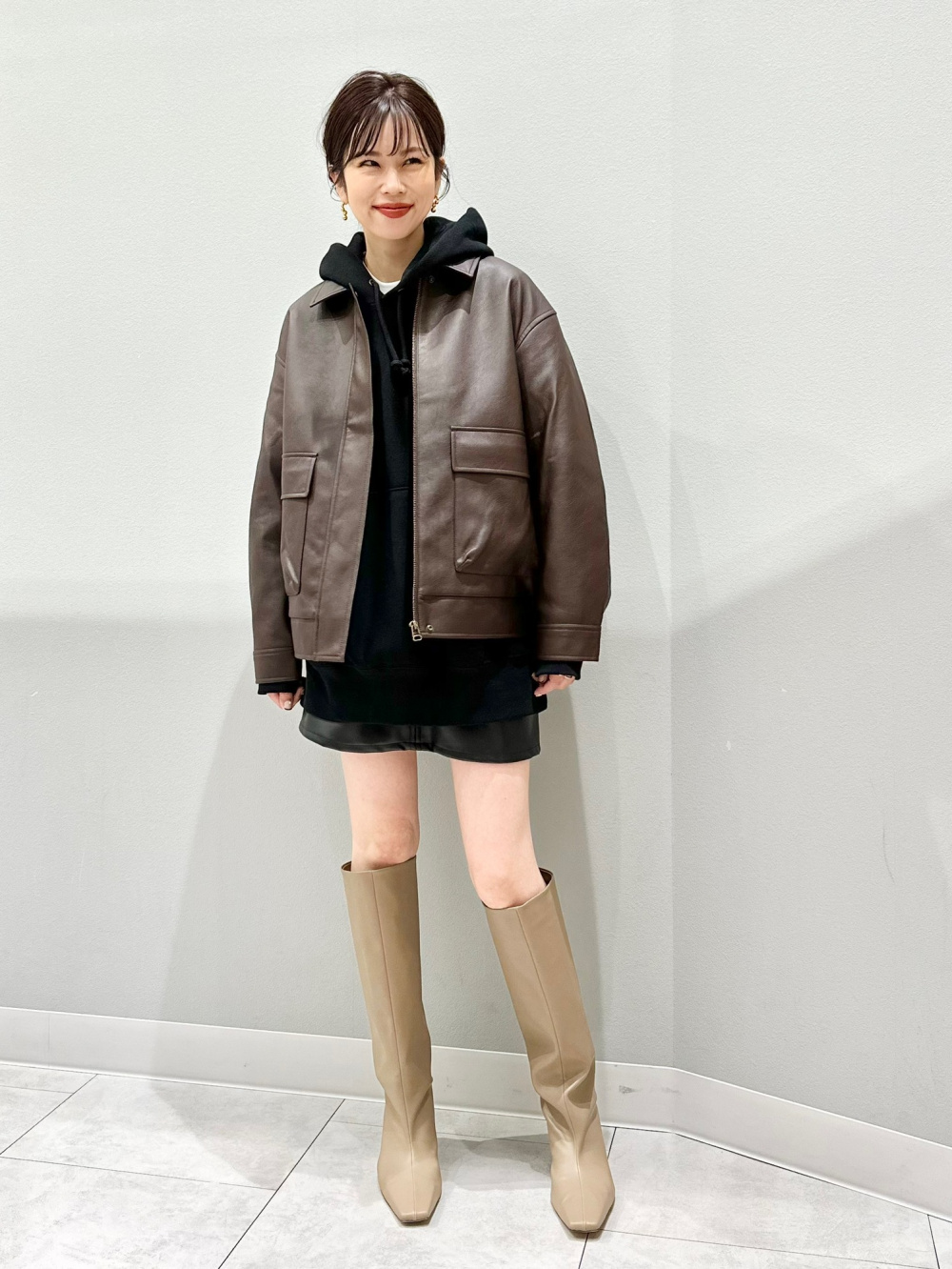 フェイクレザーオーバーサイズジャケット」の着用コーディネート| ジーユー