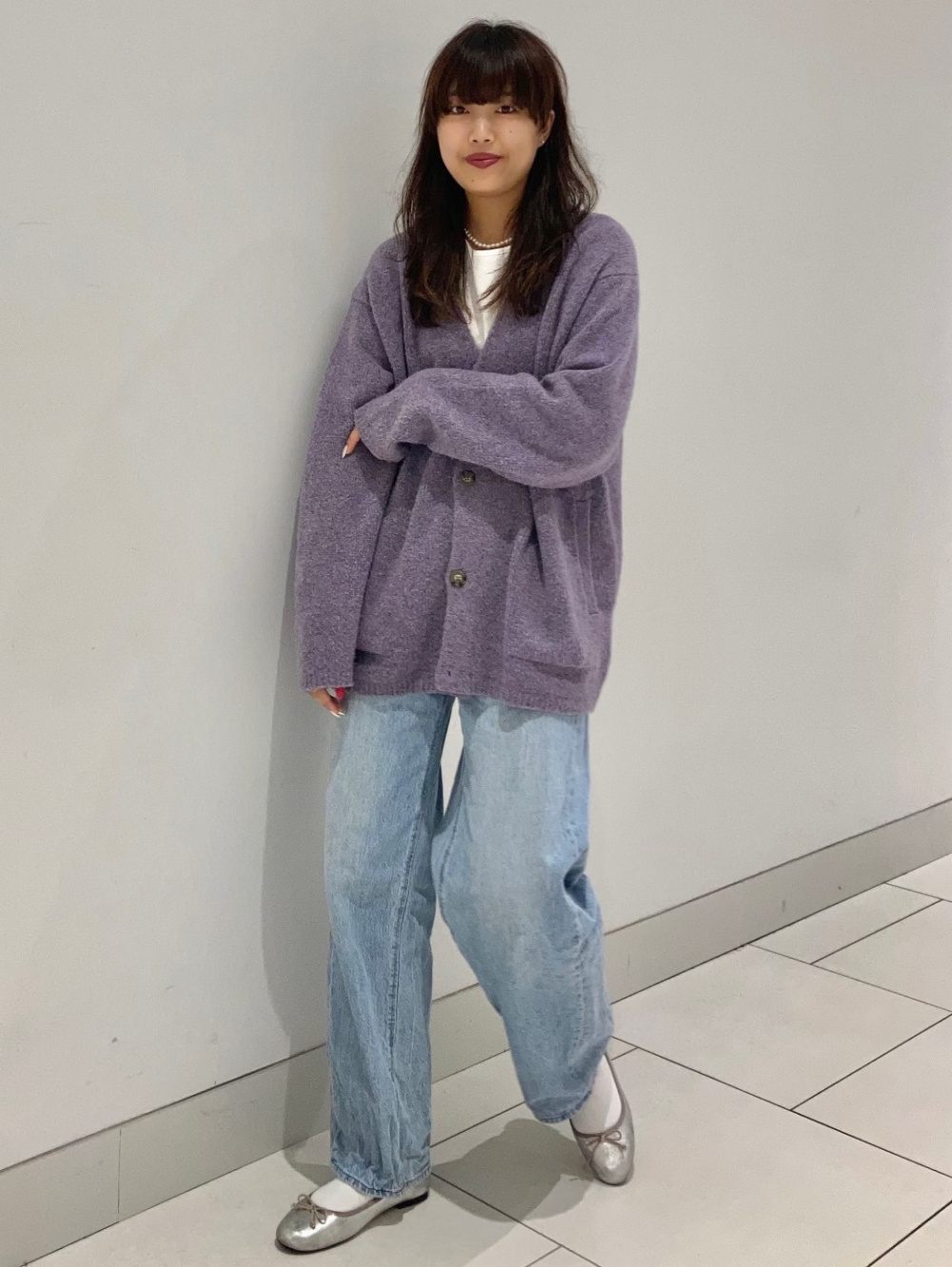 yanyanknits カーディガン 長袖 紫 灰色 【公式通販】