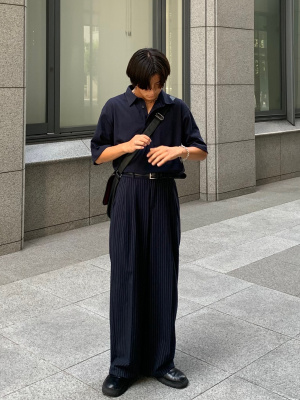 GU公式 | タックワイドパンツ(ストライプ)+EC(丈長め80.0cm)