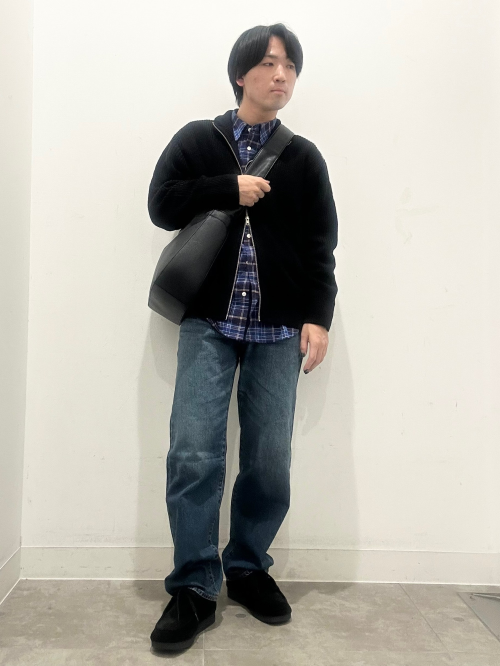 ドライバーズニット(長袖)SW、タックワイドパンツ(ストライプ