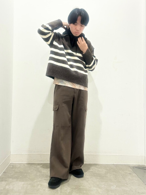 GU公式 | パフィータッチスキッパーポロセーター(長袖)(ボーダー)