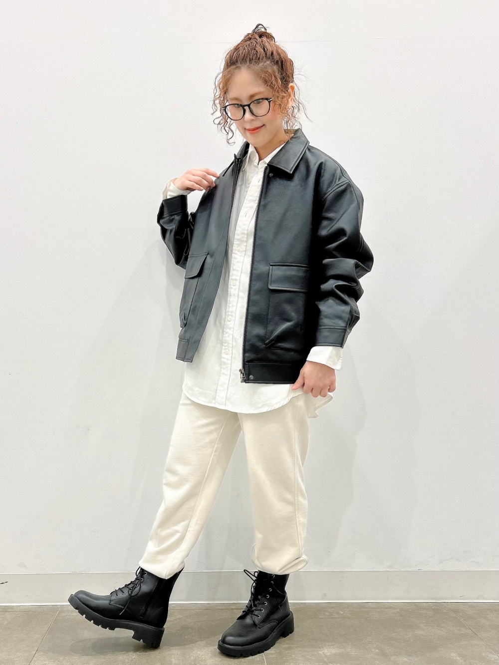 フェイクレザーオーバーサイズジャケット」の着用コーディネート| ジーユー