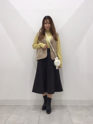 メイカー不詳 GU公式 | ブラッシュドリブフレアミディスカート+EC(丈短め74.0