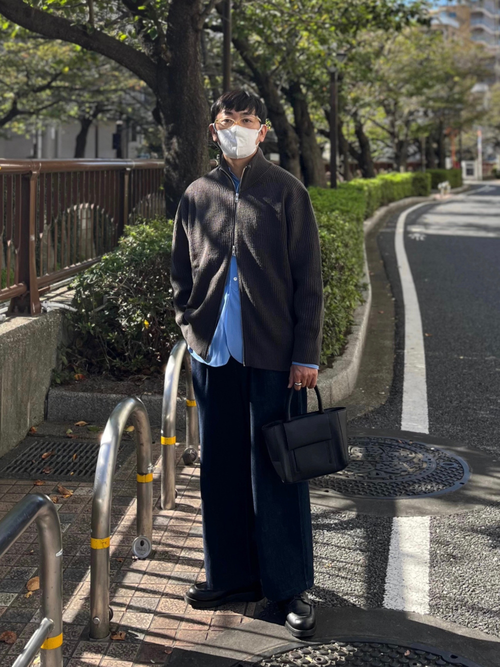 ドライバーズニット(長袖)SW、タックワイドパンツ(ストライプ