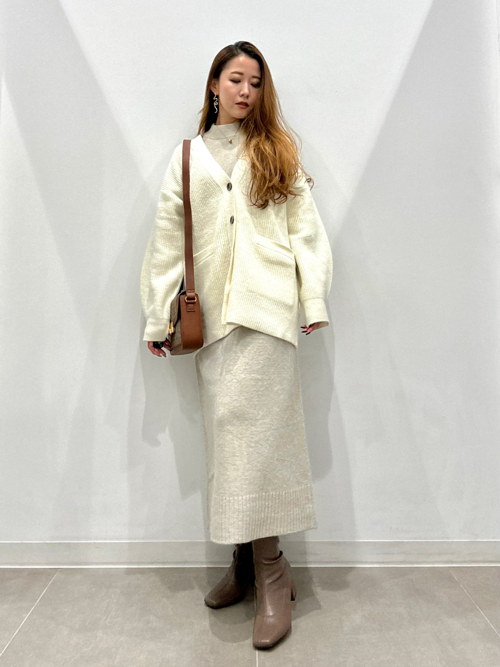 ケーブルVネックセーター(長袖)(セットアップ可能)、ケーブルニット