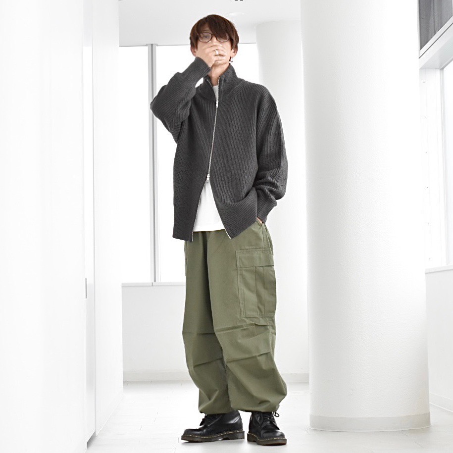レースアップワイドレッグカーゴパンツ