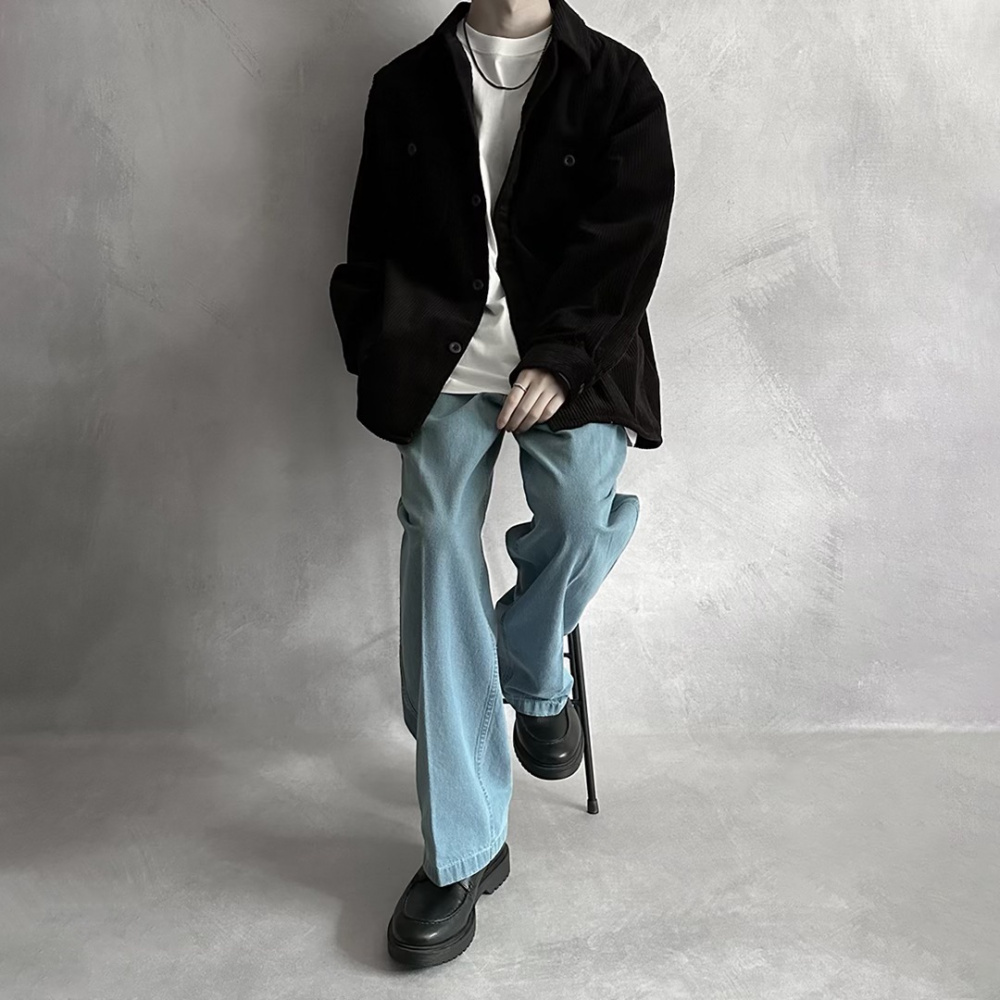 フランネルチェックシャツ(長袖)A、デニムバギースラックス(丈標準68.0