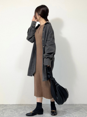 GU公式 | デニムミニシャツワンピース(長袖)+E