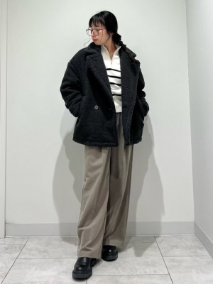 ボアコート ¥29700 → ¥9990 ボア襟付きフェイクムートン ミリタリーブルゾン/フライト