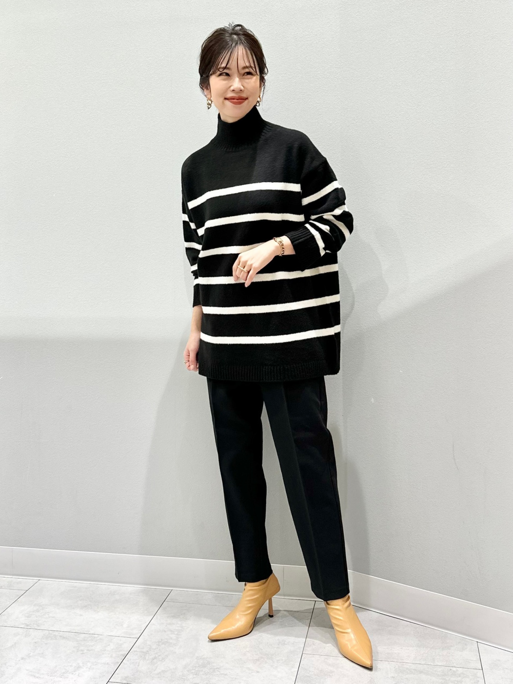 パフィータッチオーバーサイズセーター(長袖)(ボーダー)(2023年冬