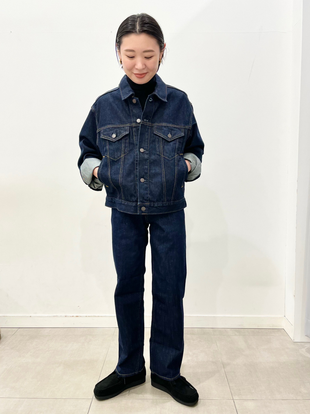 GU デニムカバーオール コーデュロイ襟
