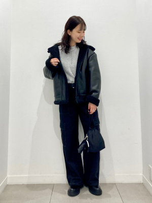 crewre クルーレ　フェイクレザージップブルゾン ブラック　3 crewre online shop / フェイクレザージップブルゾン