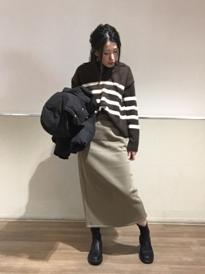 GU公式 | パフィータッチスキッパーポロセーター(長袖)(ボーダー)