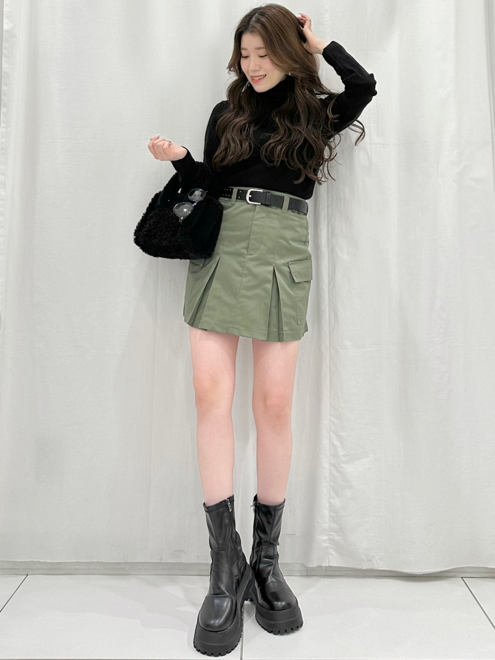 ソフトリブタートルネックT(長袖)(ややスリム)、ローウエストカーゴ  