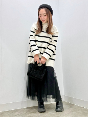 GU公式 | パフィータッチオーバーサイズセーター(長袖)(ボーダー