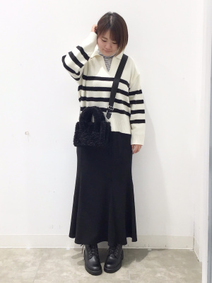 GU公式 | パフィータッチスキッパーポロセーター(長袖)(ボーダー)