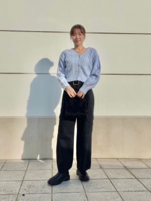 GU公式 | ビジューボタンケーブルカーディガン(長袖)